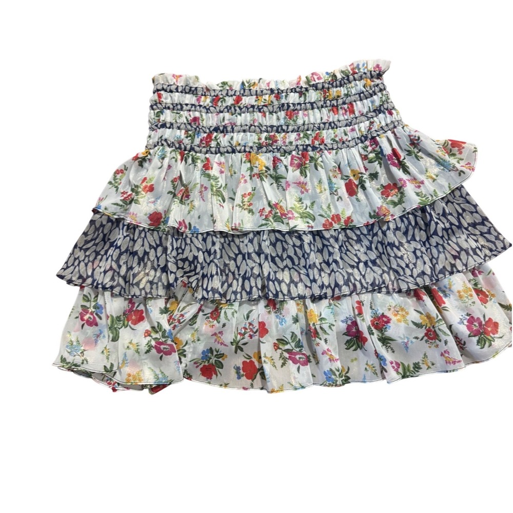 Current Air Los Angeles Tiered Ruffled Navy Floral Mini Skirt Smocked Size M